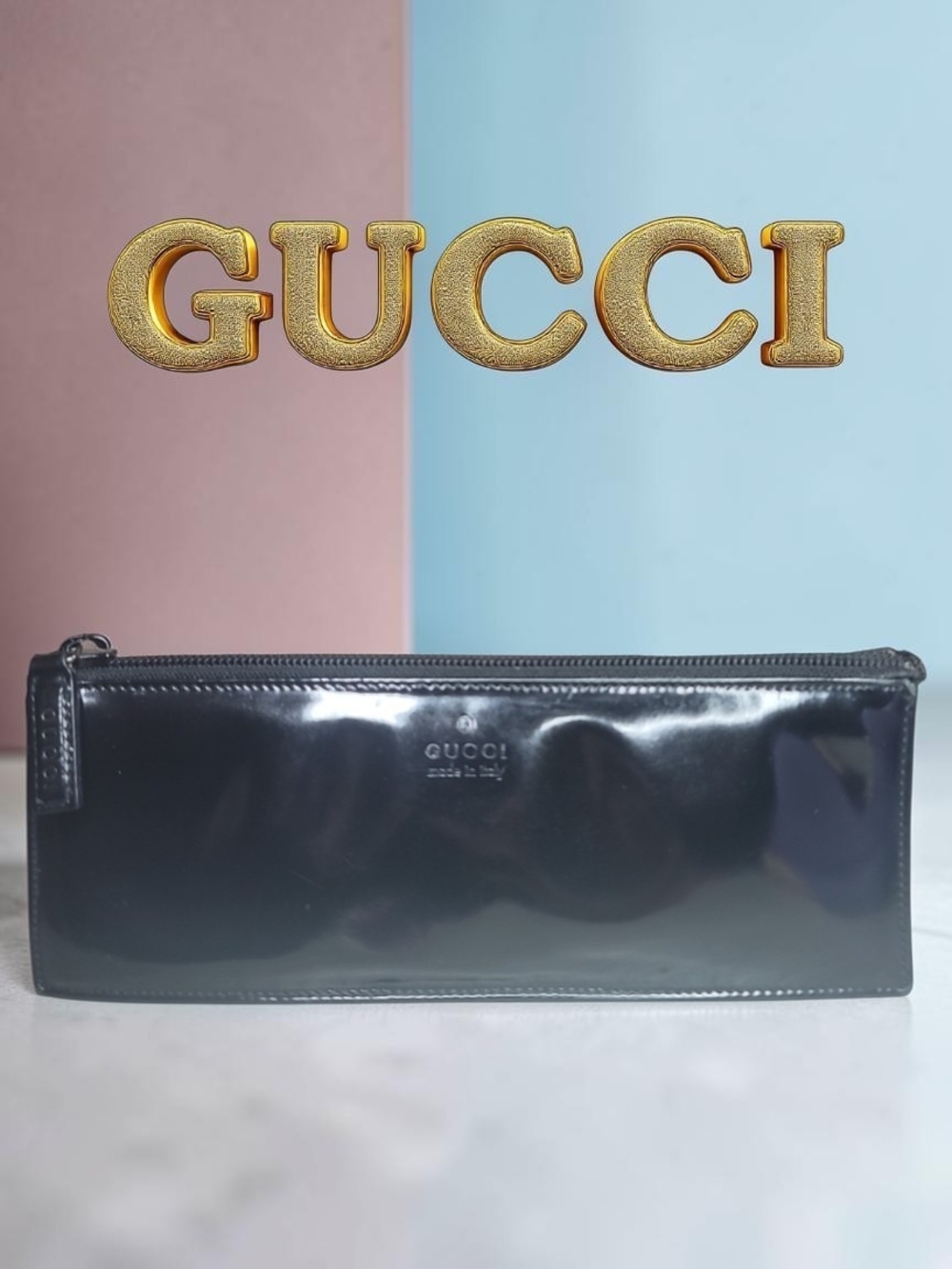 Gucci Vintage Black Patent Leather Zip Case Preloved